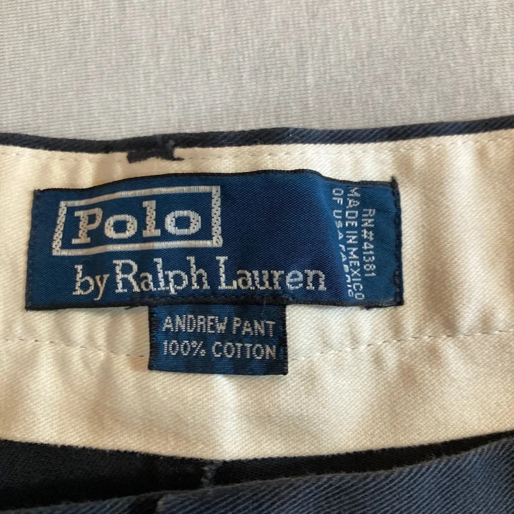 Vintage Polo Ralph Lauren Andrew Pant Mens 40x29 Navy Blue Pleated Classic Chino